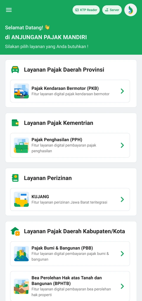 Tangkapan layar beranda aplikasi Samsat Digital